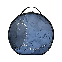 ALAZA Vintage Blue Marble Cosmetic Bag Round Travel Makeup Case Organizer Portable Storage Toiletry Bag with Adjustable Dividers for Women Business Trip College Dorm