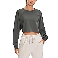 CRZ YOGA Women's Cropped Sweatshirts Loose Fit - Long Sleeve Crop Tops for Women Workout Athletic Gym Shirts Causal Lounge