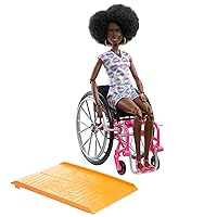 Fashionistas Doll #194 with Wheelchair and Ramp, Natural Black Hair and Rainbow Heart Romper with Accessories