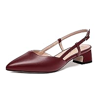 Womens Solid Pointed Toe Performance Matte Buckle Slingback Dress Chunky Low Heel Pumps Shoes 1.5 Inch