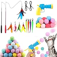 44PCS Value Pack 13PCS Interactive Cat Feather Toys Wand and 31PCS Cat Ball Toy Launcher Gun Package, Double Fun for Cats Playing