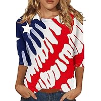 4Th of July Womens Clothing Summer 3/4 Sleeve Tops for Women Casual Crew Neck 2024 Three Quarter Length T-Shirt