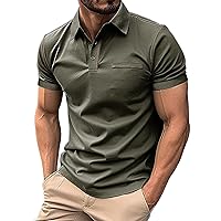Men's Polo Shirt Button Up Turn Down Lapel Collar Short Sleeve Solid Color Sports Shirt T Shirts Pack 2024