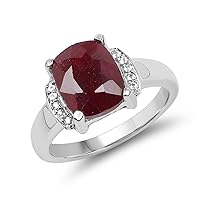 4.05 Carat Dyed Ruby and White Topaz .925 Sterling Silver Ring