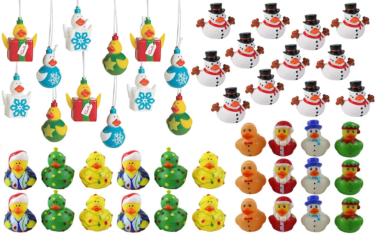 Curious Minds Busy Bags 48 Rubber Duckie Christmas Bundle Set - Ornaments - Ducks - Cute Holiday Party Favor Decoration Gifts (4 Dozen)