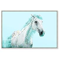 Country Farmhouse Canvas Print Painting Animal Wall Art 'Turquoise Glam Horse' Champagne Framed Canvas Rustic Home Décor 15x10 in Blue, White by Oliver Gal