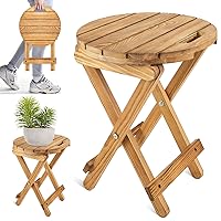 Erweicet Small Outdoor Table, Outdoor Folding Side Table, Wooden Small Table, Wood Round Portable Plant Table for Living Room, Bed Room,Garden, Porch