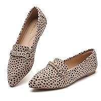 Tilocow Metal Chain Loafers for Women Pointed Toe Slip on Flats Comfortable Fashion Work Shoes