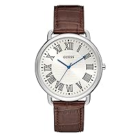 Guess Men's Analogue Quartz Watch with Leather Strap 91661487965, White, Bracelet