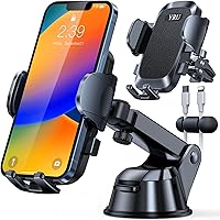 [2024 Upgrade 80LBS Strong Suction]YRU Car Phone Holder Mount,[Bumpy Road Stable]Dashboard Cell Phone Holder for Car Air Vent Windshield Phone Stand for iPhone 15 14 13 12 Pro Max Samsung Truck, Black
