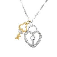 1/10 ct. T.W. Lab Grown Diamond (SI1-SI2 Clarity, F-G Color) and Sterling Silver Heart and Key Charm Pendant with an 18 Inch Spring Ring Clasp Cable Chain