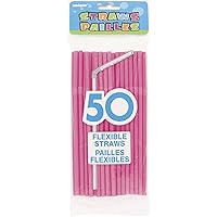 Disposable Hot Pink Plastic Flex Straws - 11.5