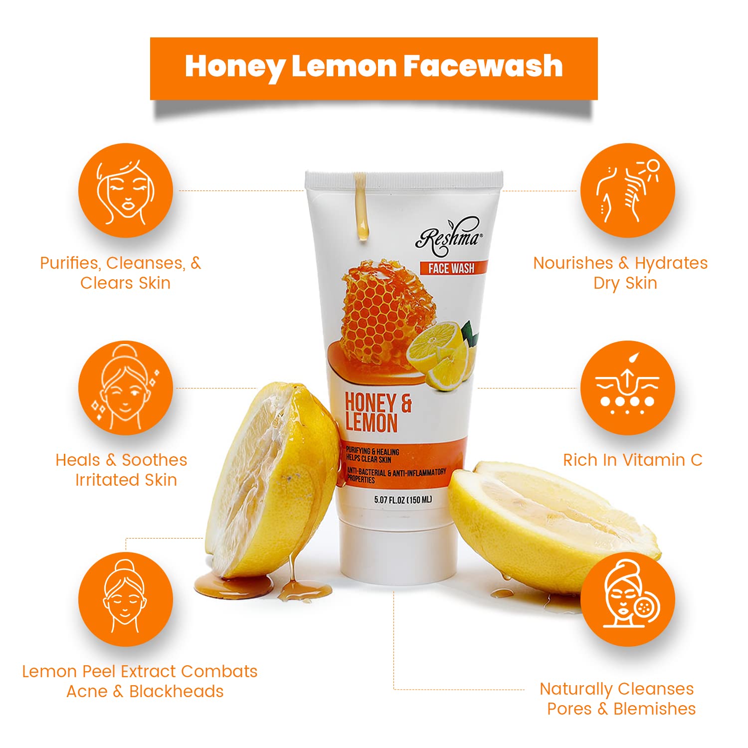Reshma Beauty Honey & Lemon Face Wash Purifies, Nourishes, and Soothes to Naturally Cleanse Pores for Clear Skin Anti-Inflammatory Properties, Pack Of 1