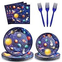 24 Guests Space Theme Party Supplies Outer Space Birthday Party Decorations Galaxy Party Tableware Set Planet Solar System Dessert Plates Napkins Forks for Kids Boys Party Favors 96 Pcs