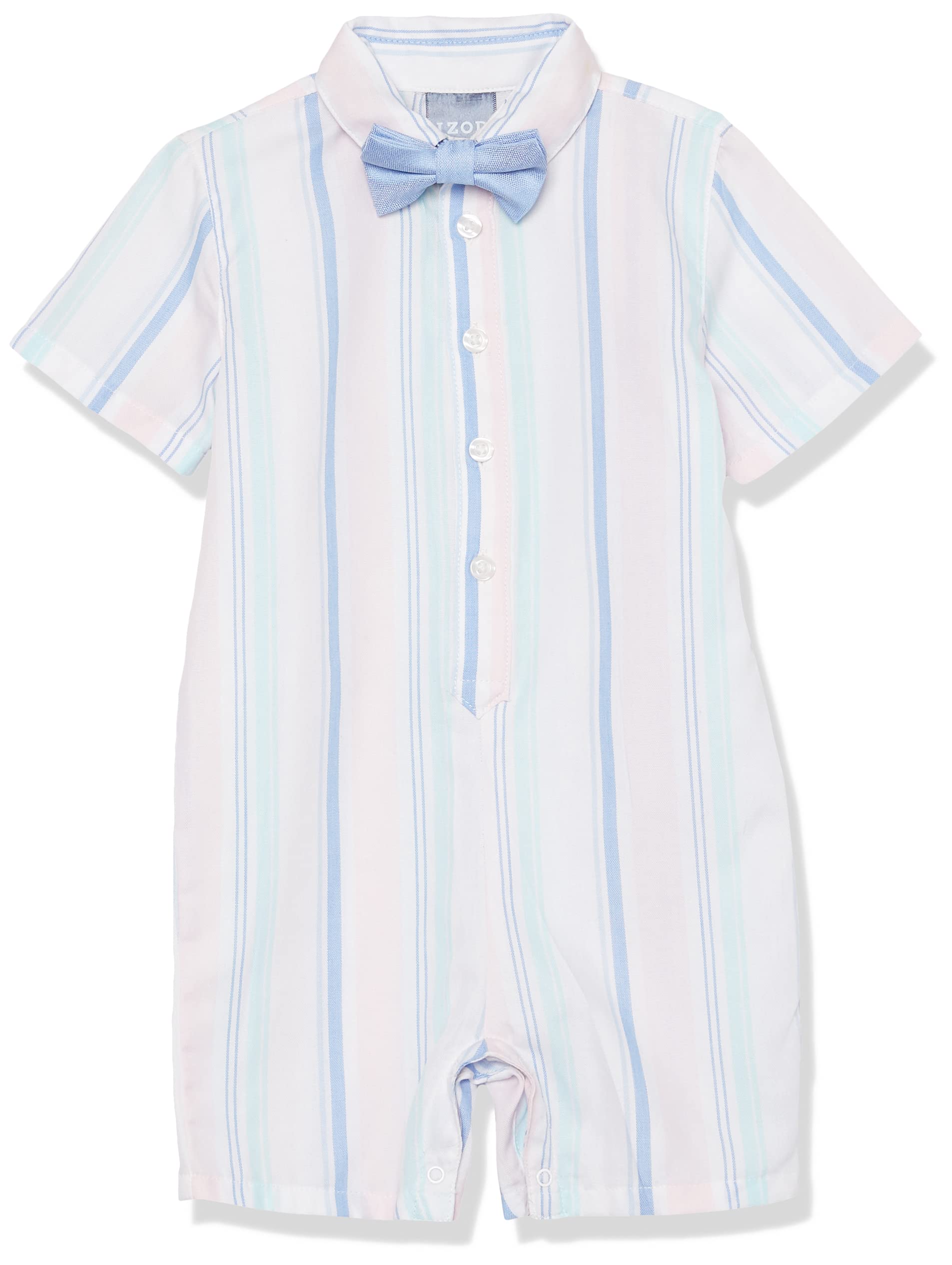 IZOD baby-boys Short Sleeve Collared Button Down Shirt Romper With Bow-tie