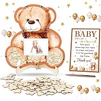 Baby Shower Guest Book Alternatives with Photo Frame Teddy Bear Cutouts 64Pcs Teddy Bear Baby Shower Decorations Wooden Sign in Guest Book for Baby Shower Wedding Boys Girls Birthday Party Keepsake