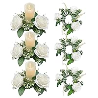 Candle Wreaths Rings 6PCS 7.9 Inch Artificial Rose Floral Candle Rings for Pillars Small Flower Wreath Candle Holder Wedding Centerpieces White Artificial Flowers