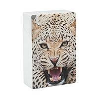 Angry Leopard Cheetah Flip Closure Cigarette Case with Spring Switch Ideal Cigarettes Storage Container Gift for Smoker
