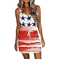 Summer Dresses for Women 2024,Womens Beach Dress Sleeveless Backless Independence Day Print Sling Mini Tank Dre