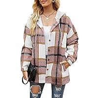 EFOFEI Women's Plaid Long Sleeve Shacket Fashion Lapel Hoodie Overcoat Color Block Casual Coat with Pockets