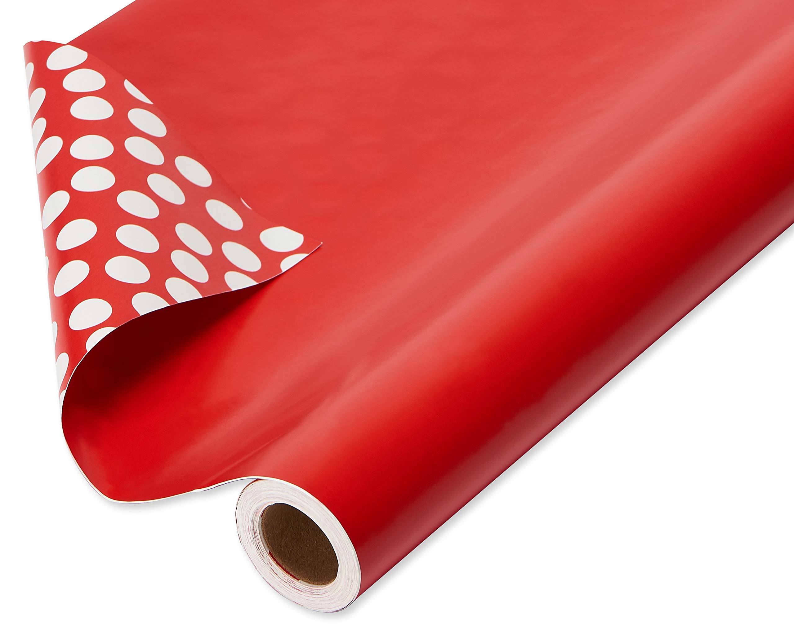 American Greetings Reversible Wrapping Paper Jumbo Roll for Birthdays, Graduation and All Occasions, Red and White Polka Dots (1 Roll, 175 sq. ft.)