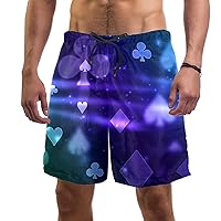 Art Bokeh of Poker Card Symbols Quick Dry Swim Trunks Men's Swimwear Bathing Suit Mesh Lining Board Shorts with Pocket, L