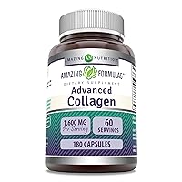 Amazing Formulas Advanced Collagen Supplement | Collagen Type I, II & III, with Vitamin C & Hyaluronic Acid | 1600 Mg Per Serving | 180 Capsules | Non-GMO | Gluten-Free | Made in USA