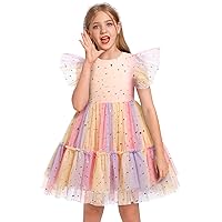 IMEKIS Toddler Kids Girls Confetti Stars Birthday Princess Dress Tulle Boho Cake Smash Photo Shoot Outfit for 3-10T