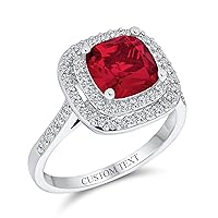 Personalize Large Fashion Solitaire AAA Cubic Zirconia Pave CZ 5- 7CTW Cushion Cut Simulated Ruby Red Emerald Green Vintage Art Deco Style Cocktail Statement Ring For Women Silver Plated Customizable