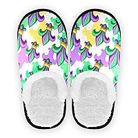Cotton Slippers Fleur De Lis Mardi Gras Purple Green For Couple Memory Foam House Slippers Hand Free Shoes