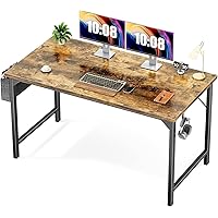 Computer Desk - Office 48 Inch Writing Work Student Study Modern Simple StyleWooden Table with Storage Bag & Iron Hook for Home Bedroom - Rustic Brown