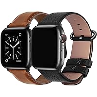 Fullmosa Compatible Leather Apple Watch Band 41mm/40mm/38mm Brown with Black Buckle & Compatible Leather iWatch Band 41mm/40mm/38mm,Black