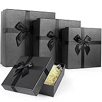 Black Gift Boxes with Lids for Presents, Set of 4 Nesting Gift Boxes Contains Large Small Gift Box, Luxury Gift Boxes for Birthdays, Weddings, Father's Day and Other Gift Giving Occasions