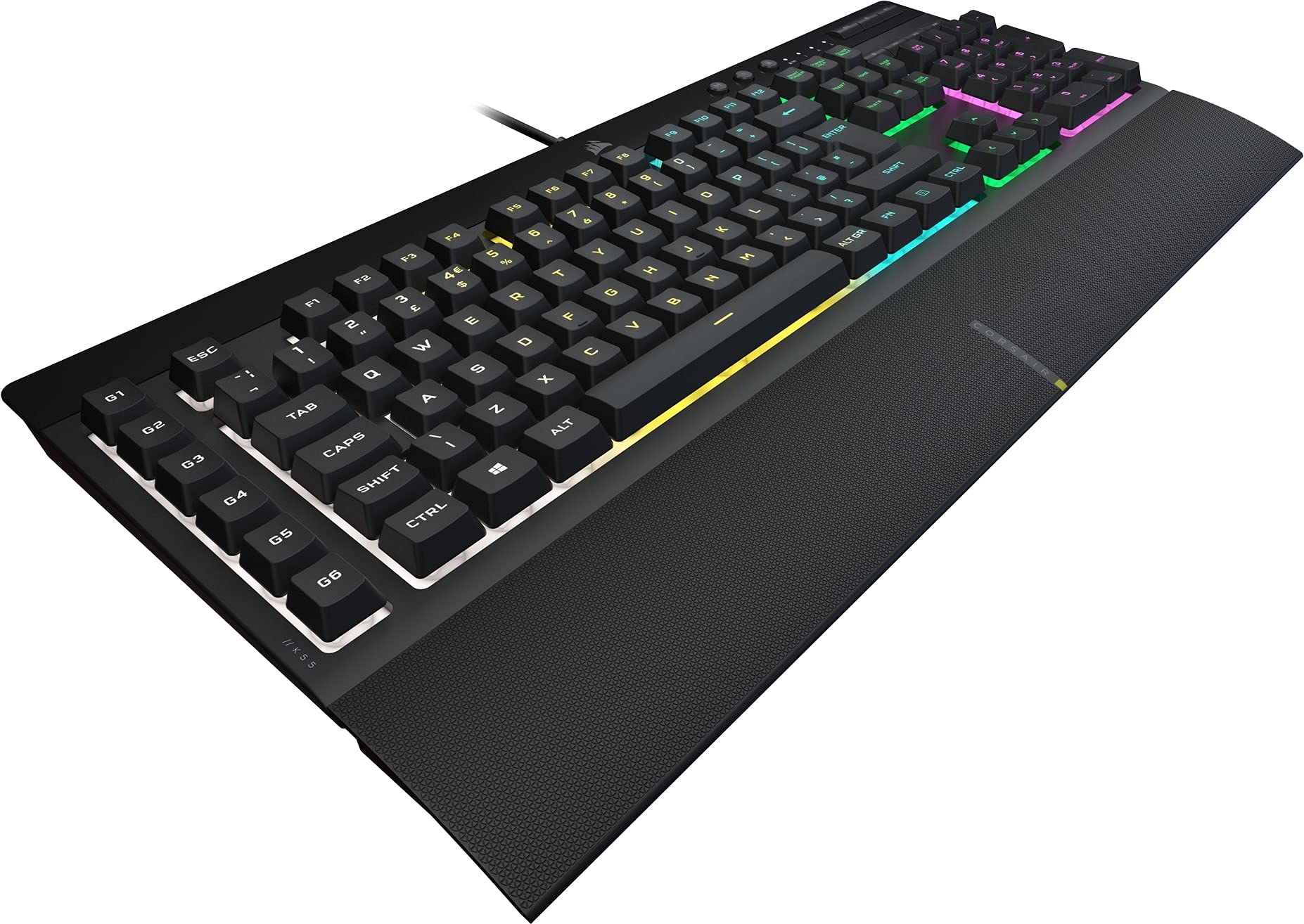 CORSAIR K55 RGB PRO Membrane Wired Gaming Keyboard – IP42 Dust and Spill-Resistant – 6 Macro Keys with Elgato Integration – iCUE Compatible – QWERTY UK – PC, Mac, Xbox – Black