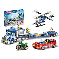 City Police Truck and Trailer Building Sets, Compatible with Lego Police Car with Tow Truck, Helicopter, Car, Motorcycle, Police Chase Building Blocks Toy Set Gift for Boys Aged 6-12, 509 PCS