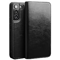 Genuine Leather Case for Samsung Galaxy S22 Ultra/S22plus/S22, Wallet Case Flip Folio Magnetic Shockproof Cover,Black,S22plus 6.55