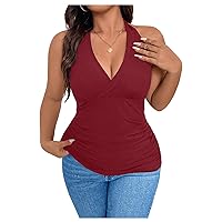 SOLY HUX Women's Plus Size Tops Sleeveless Wrap V Neck Halter Tie Backless Tank Top