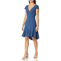 Dress the Population Women's Size Bettie Sleeve Plunging Fit & Flare Short Dress Plus