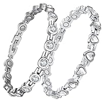 Feraco Lymphatic Drainage Therapeutic Magnetic Bracelet for Women Arthritis & Joint Relief Titanium Steel Lymph Detox Magnetic Therapy Bracelet with Healing Magnets & Sparkling Crystal (Pack of 2)