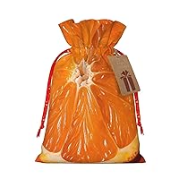 BONDIJ Orange Slice Christmas Gift Bags Reusable Christmas Drawstring Bags with Kraft Tags Xmas Party Favor Bags for Holiday Wrapping Presents