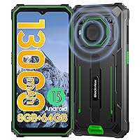 Blackview BV6200 Rugged Smartphone 2023, 13000mAh Battery, 8GB+64GB/1TB, Android 13 Rugged Phone, 6.56''HD+, 13MP Waterproof Mobile Phone, 98dB Loudest Speaker, 3 Card Slots,18W Fast/Face ID - Green