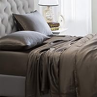 4PCs 22 Momme Mulberry Silk Sheets Bed Set, Charmeuse Seamless, Deep Pocket (King, Chocolate)