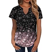 Women's Floral Tops and Blouses Marble Print V Neck Short Sleeve Shirts Retro Casual Loose Trendy T-Shirts Plus Size Tops for Women Basic Tees Summer Shirts Tunic Ladies Tops S-3XL