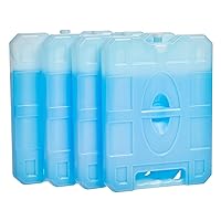 Amazon Basics Reusable Hard Sided Rectangular Ice Pack, Pack of 4, Large, Blue, 10.4
