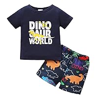 6 Month Old Boy Clothes Toddler Boys Short Sleeve Cartoon Dinosaur Prints T Shirt Tops Shorts Child (Black, 9-12 Months)