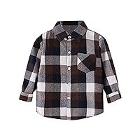 Long Sleeve Top Boys Kids Toddler Flannel Jacket Plaid Long Sleeve Lapel Button Down Shirt Long Sleeve Big Boy