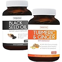 Bundle of Turmeric & Ginger & Black Seed Oil - Golden Harmony Blend - Turmeric & Ginger with 95% Curcuminoids & Bioperine (90 Capsules) & Black Seed Oil (Non-GMO) 100% Cold-Pressed Cumin Seed Oil