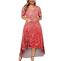 Formal Plus Size Father's Day Dresses Womens Trending Short Sleeve V Neck Tunic Dress Women Soft Polyester Red 3XL