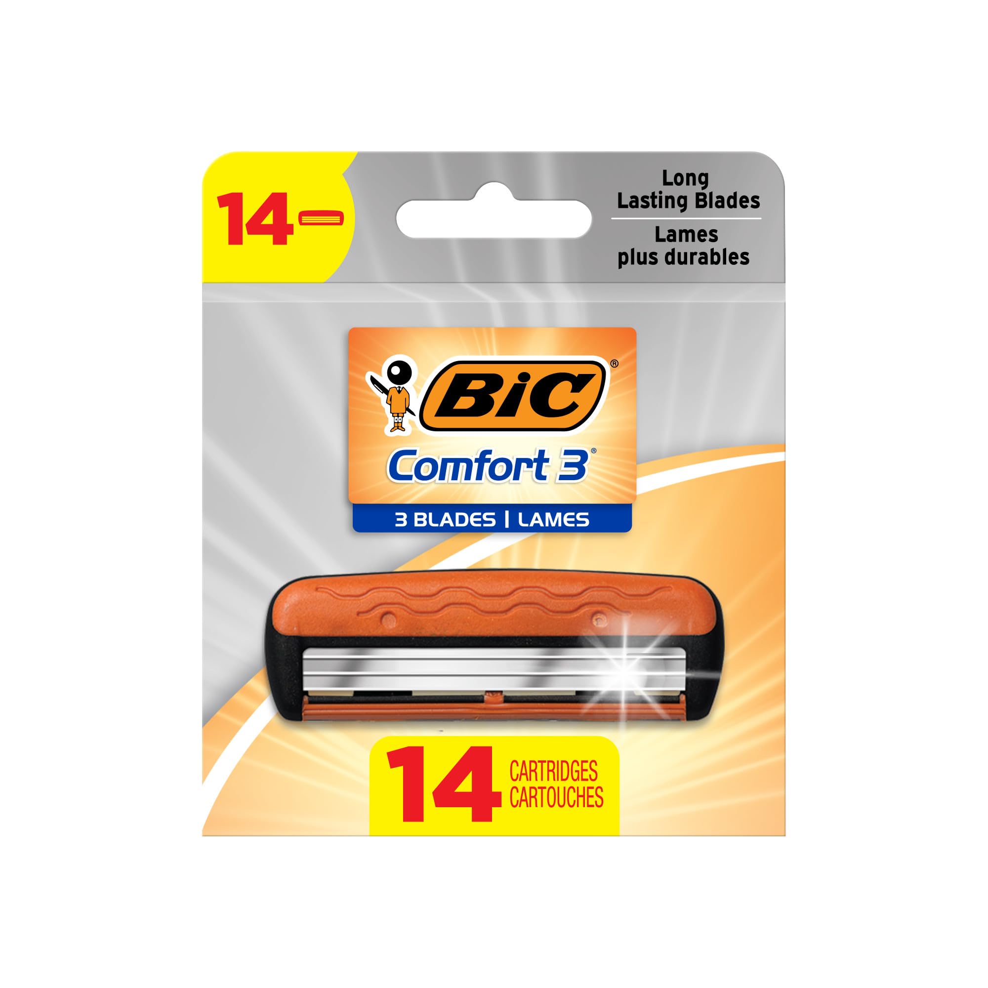 BIC Comfort 3 Refillable Refill Razor Cartridges, Three-Blade Disposable Razors for Men, Sensitive Skin Razor for a Comfortable Shave, 14 Razor Refill Cartridges