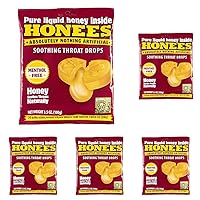 Honees Honey Filled Cough Drops - 20-Piece Single Pack Menthol-Free Lozenges | Temporary Relief from Cough | Soothes Sore Throat | All Natural (Pack of 5)